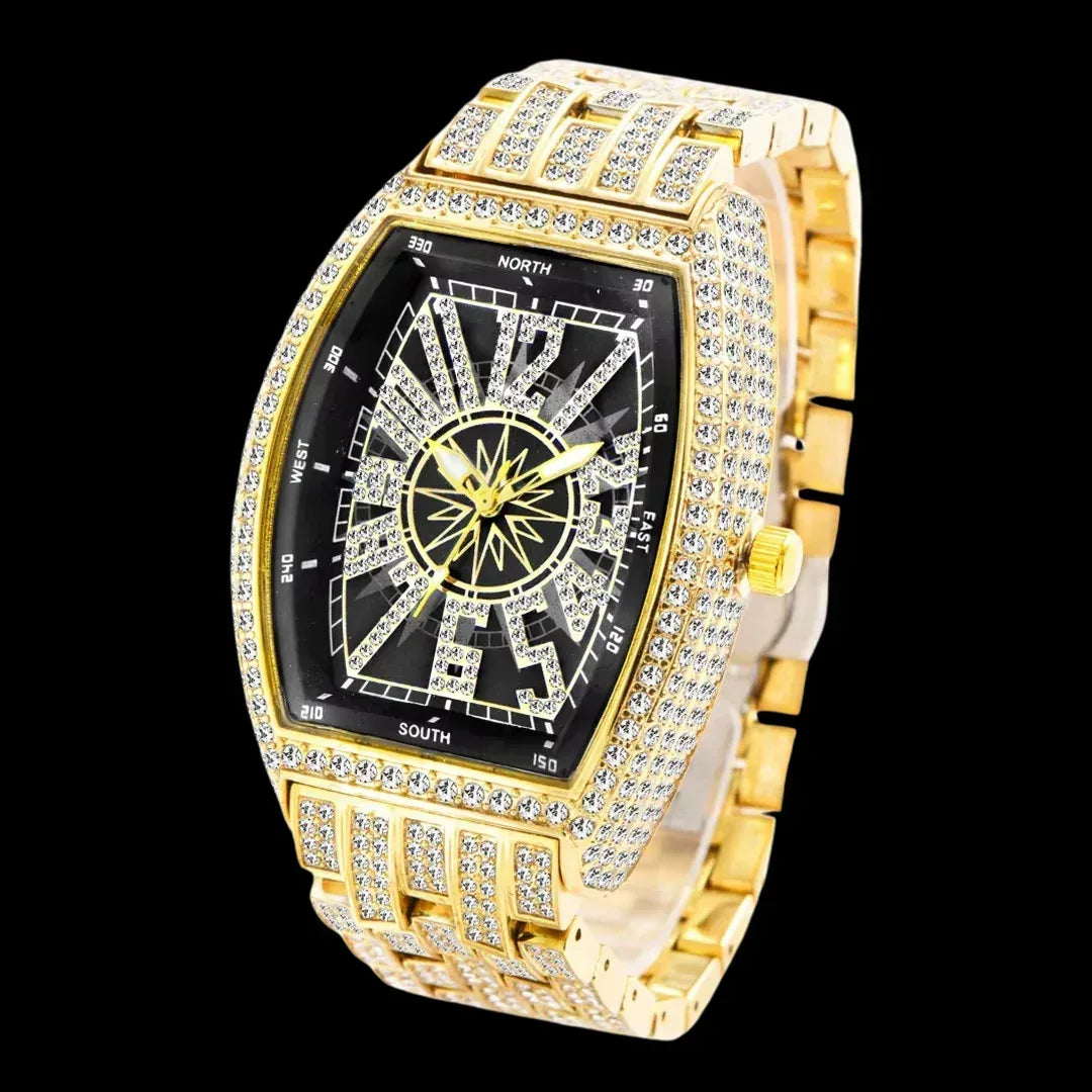 Star Sky Compass Dial Bling Iced Out Watch – Luxury Hip Hop Jewelry Watch for Men - CaratixJewelry